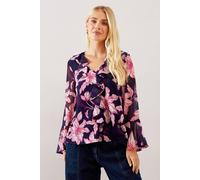 Wallis Petite Floral Ruffle Detail Blouse In Navy navy 18