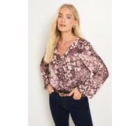 Wallis Women's Petite Floral Ruffle Detail V Neck Blouse in Brown | Size: 20 Wallis Brown 20