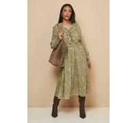 Wallis Women's Petite Floral Ruffle Midi Dress in Olive | Size: 10 Wallis Olive 10