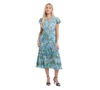 Wallis Women's Petite Floral Ruffle Neck Pleated Midi Dress in Green | Size: 12 Wallis Green 12