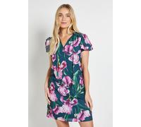Wallis Petite Floral Ruffle Neck Shift Dress, 10, Green