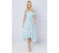 Wallis Petite Floral Ruffle Peplum Midi Dress, 14, Blush