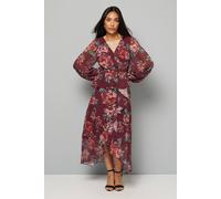 Wallis Petite Floral Ruffle Peplum Midi Dress In Wine wine 8