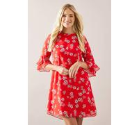 Wallis Petite Floral Ruffle Sleeve Chiffon Shift Dress In Red red 12