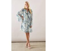 Wallis Petite Floral Ruffle Tie Detail Shift Dress In Blue blue 10