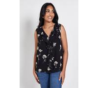 Wallis Women's Petite Floral Ruffle V Neck Cami Top in Black | Size: 16 Wallis Black 16