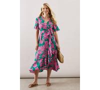 Wallis Petite Floral Ruffle Wrap Belted Midi Dress In Green green 8