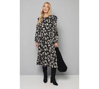Wallis Petite Floral Satin Jacquard Ruffle Midi Dress In Black black