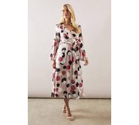 Wallis Petite Floral Satin Jacquard Wrap Midi Dress In Blush blush