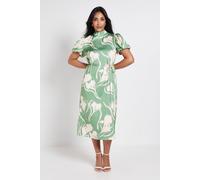 Wallis Petite Floral Satin Midi Dress In Green green