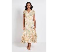 Wallis Petite Floral Satin Ruffle Hem Midaxi Dress In Yellow yellow 8