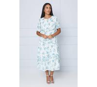 Wallis Petite Floral Satin Ruffle Midi Dress In Blue blue 10