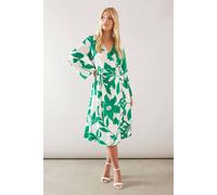 Petite Floral Satin Wrap Midi Dress Wallis Green 12
