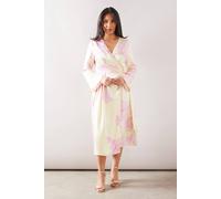 Petite Floral Satin Wrap Midi Dress Wallis Yellow 12