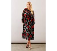 Wallis Women's Petite Floral Tie Neck Midi Dress in Black | Size: 14 Wallis Black 14