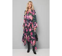 Petite Floral Tie Neck Pleated Midi Dress Wallis Green 10