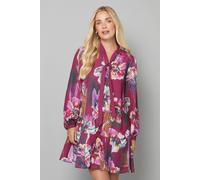 Wallis Petite Floral Tie Neck Pleated Shift Dress In Wine wine 18