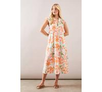 Wallis Petite Floral V Neck Frill Sleeve Midi Dress In Ivory ivory 14