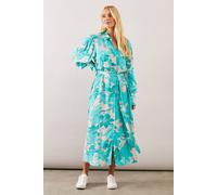 Wallis Petite Floral Viscose Maxi Shirt Dress In Turquoise turquoise 10