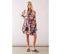 Petite Floral Viscose Smock Dress Wallis Navy 16