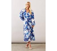 Wallis Petite Floral Viscose Wrap Dress In Blue blue 12