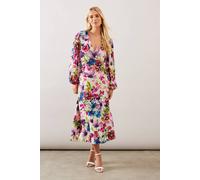 Petite Floral Viscose Wrap Dress Wallis Sage 16