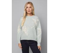 Wallis Petite Flower Motif Crew Neck Jumper In Sage sage L