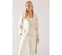 Wallis Petite Fluid Satin Wrap Tie Jacket In Champagne champagne