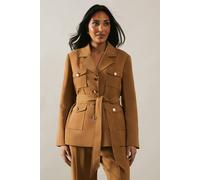 Wallis Petite Four Pocket Military Jacket In Camel camel 14