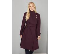 Wallis Petite Funnel Neck Tie Belt Coat In Berry berry 18
