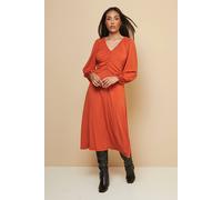 Wallis Petite Gathered Front Jersey Dress In Rust rust