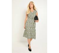 Wallis Petite Geo Jersey Wrap Midi Dress In Khaki khaki