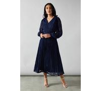 Wallis Petite Georgette Jacquard Blouson Sleeve Wrap Dress In Navy navy 14