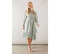 Wallis Petite Glitter Dobby High Neck Ruffle Midi Dress In Sage sage 16
