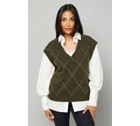 Wallis Petite Glitter Knitted Vest In Khaki khaki XL