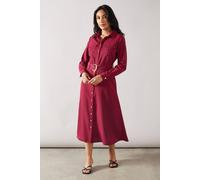 Wallis Petite Heavy Crepe Stud Detail Utility Dress In Burgundy burgundy 18