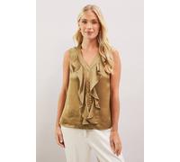 Wallis Petite Hotfix Ruffle Sleeveless Blouse In Olive olive