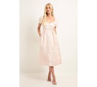 Wallis Petite Jacquard Seam Detail Midi Dress, 12, Pale Pink