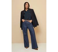 Wallis Women's Petite Jersey Button Shirt in Navy | Size: 18 Wallis Navy 18