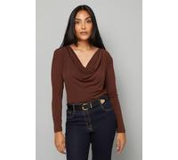Wallis Petite Jersey Cowl Back Top In Chocolate chocolate