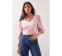Wallis Petite Jersey Cross Neck 3/4 Sleeve Top In Blush blush 8