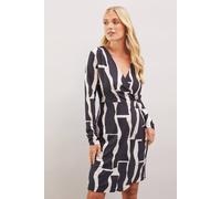 Wallis Petite Jersey Wrap Long Sleeve Dress In Mono mono 16