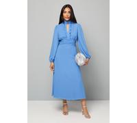 Wallis Petite Keyhole Ruffle Detail Midi Dress In Blue blue 16