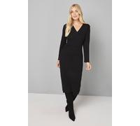 Wallis Petite Knitted Button Detail Midi Dress In Black black