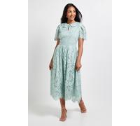 Wallis Petite Lace Collared Button Midi Dress In Mint mint