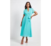 Wallis Petite Lace Collarless Pleated Midi Dress In Mint mint