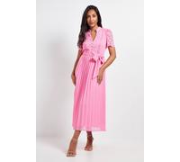 Wallis Petite Lace Collarless Pleated Midi Dress In Pink pink 12