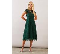 Wallis Petite Lace Fit And Flare Dress In Forest forest 14