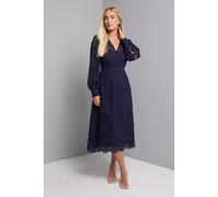 Wallis Petite Lace Fit & Flare Midi Dress In Navy navy 12