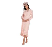 Wallis Petite Lace High Neck Ruffle Midi Dress, 12, Peach